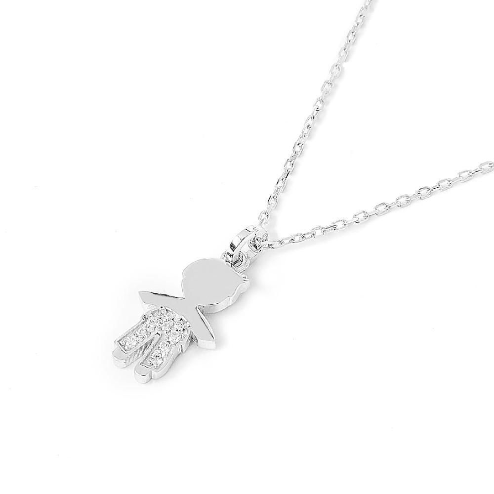 Unoaerre Collana in oro bianco con pendente bimbo e diamanti | UNOAERRE Gioielli Discount Store per i nuovi prodotti