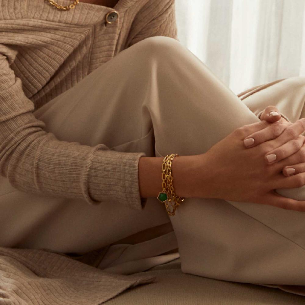 Unoaerre Bracciale donna a tre fili dorato con pietra | UNOAERRE Gioielli Vendita calda