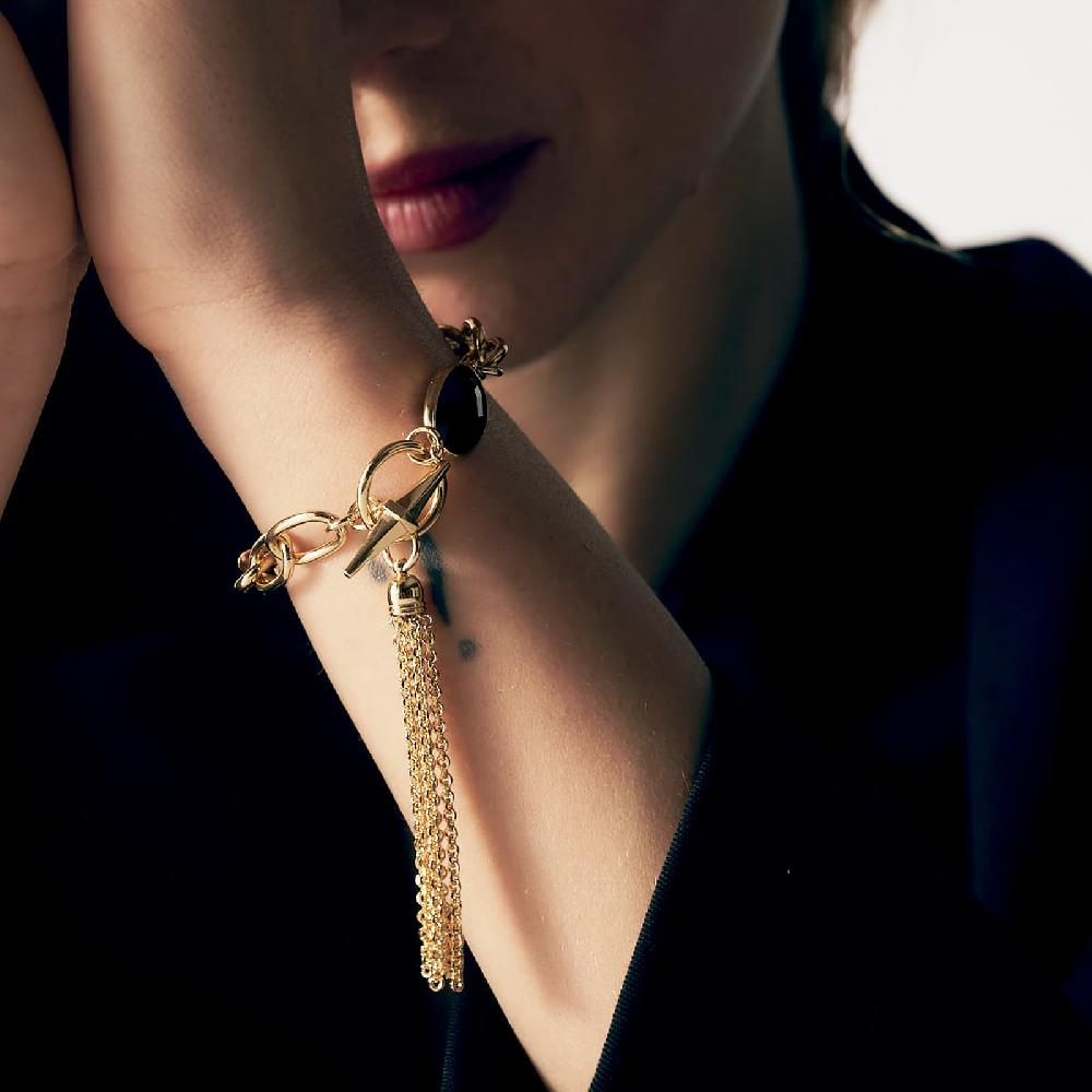 Unoaerre Bracciale catena dorata e pietra nera | UNOAERRE Gioielli Offerte esclusive