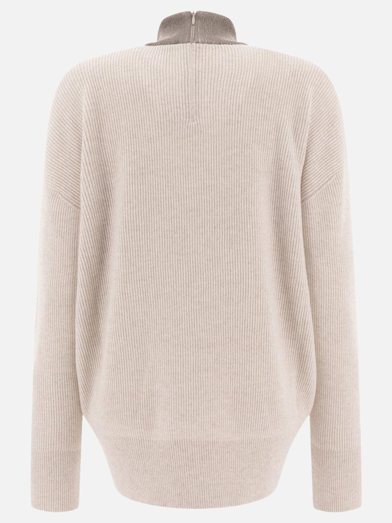 Vietti Brunello Cucinelli Maglione in cashmere con Precious Ribbed Collar Vendita Economica