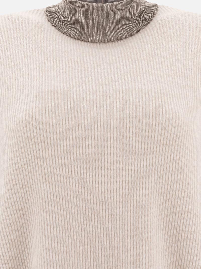 Vietti Brunello Cucinelli Maglione in cashmere con Precious Ribbed Collar Vendita Economica