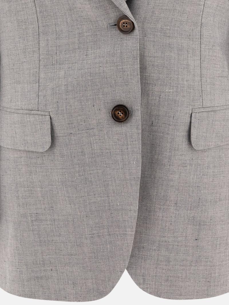 Vietti Brunello Cucinelli Blazer in canvas di lino e lana con monile Saldi Di Fabbrica