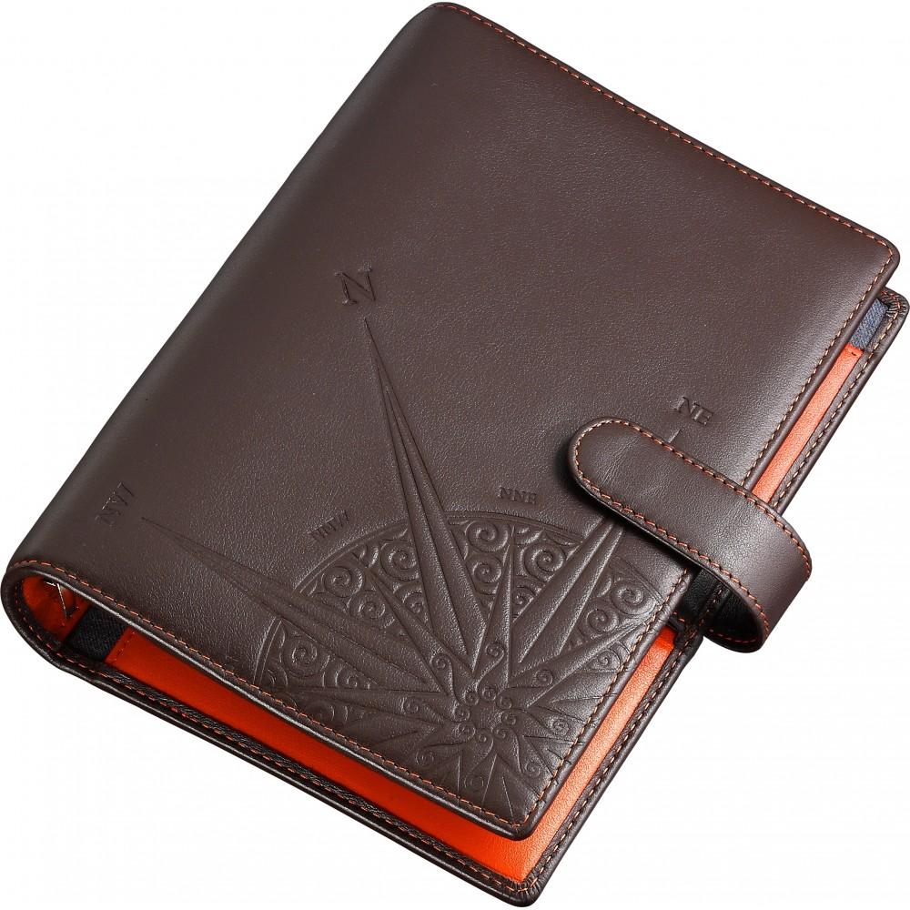 Zancan Organiser in pelle marrone e interni arancioni