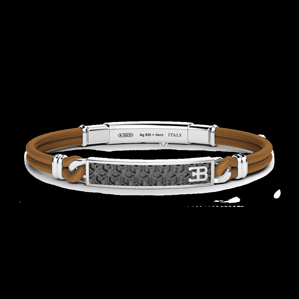 Zancan Bracciale Bugatti in pelle con targa centrale in argento