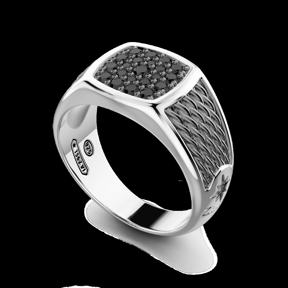 Zancan Anello chevalier Zancan in argento con pietre nere Convenienza