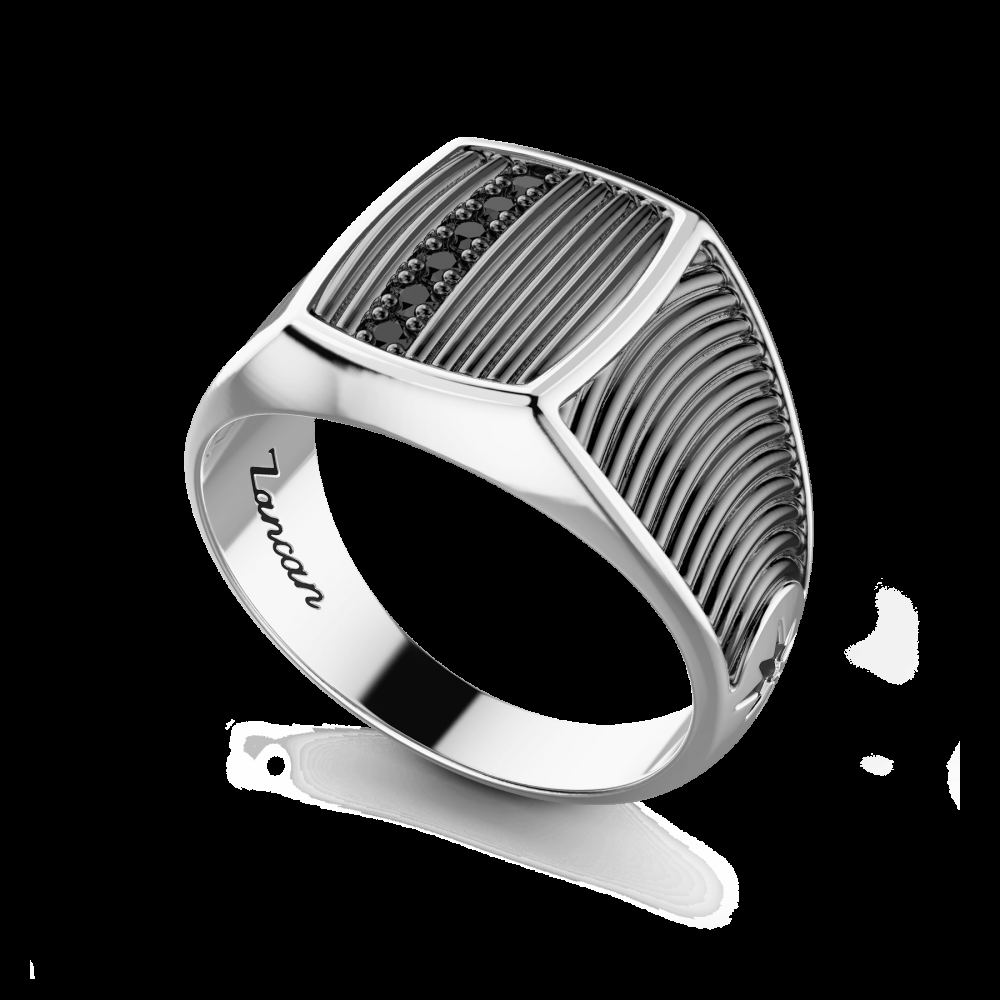 Zancan Anello chevalier Zancan in argento brunito e pietre nere Online