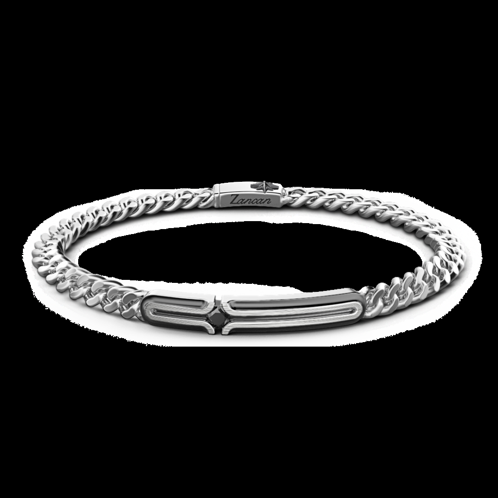 Zancan Bracciale grumetta Zancan in argento con targa e pietra nera