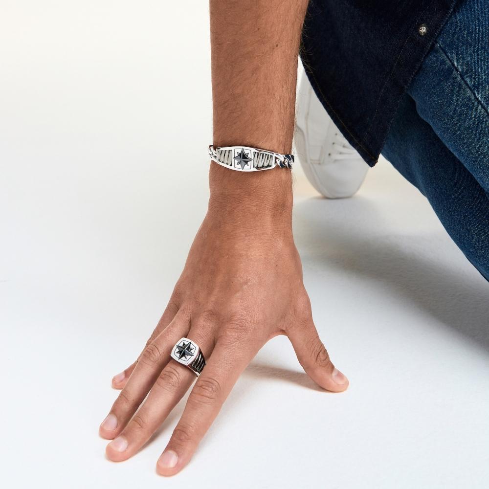 Zancan Bracciale Zancan in argento con maglia grumette e targa con rosa dei venti in ceramica Nuova