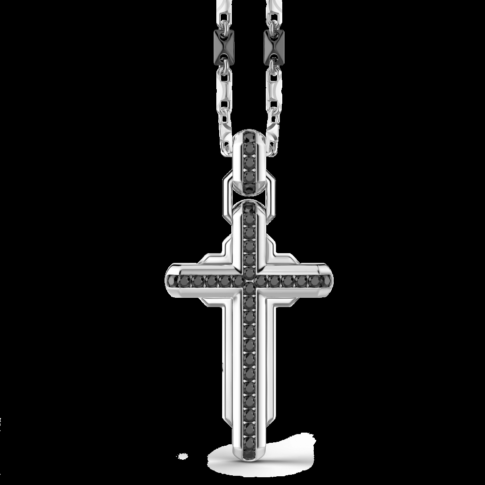 Zancan Collana Zancan in argento con pendente a croce e pietre nere