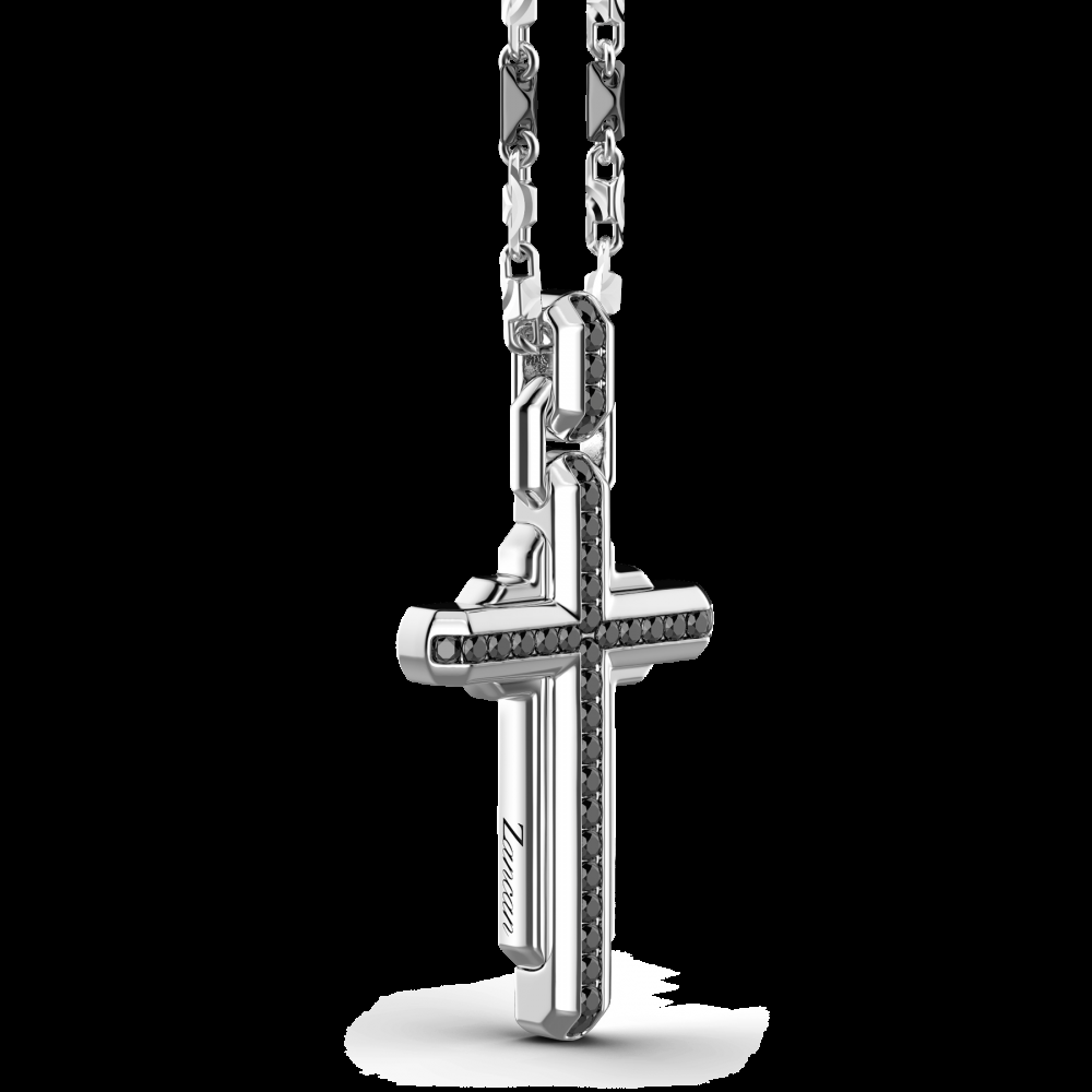 Zancan Collana Zancan in argento con pendente a croce e pietre nere Consegna Veloce