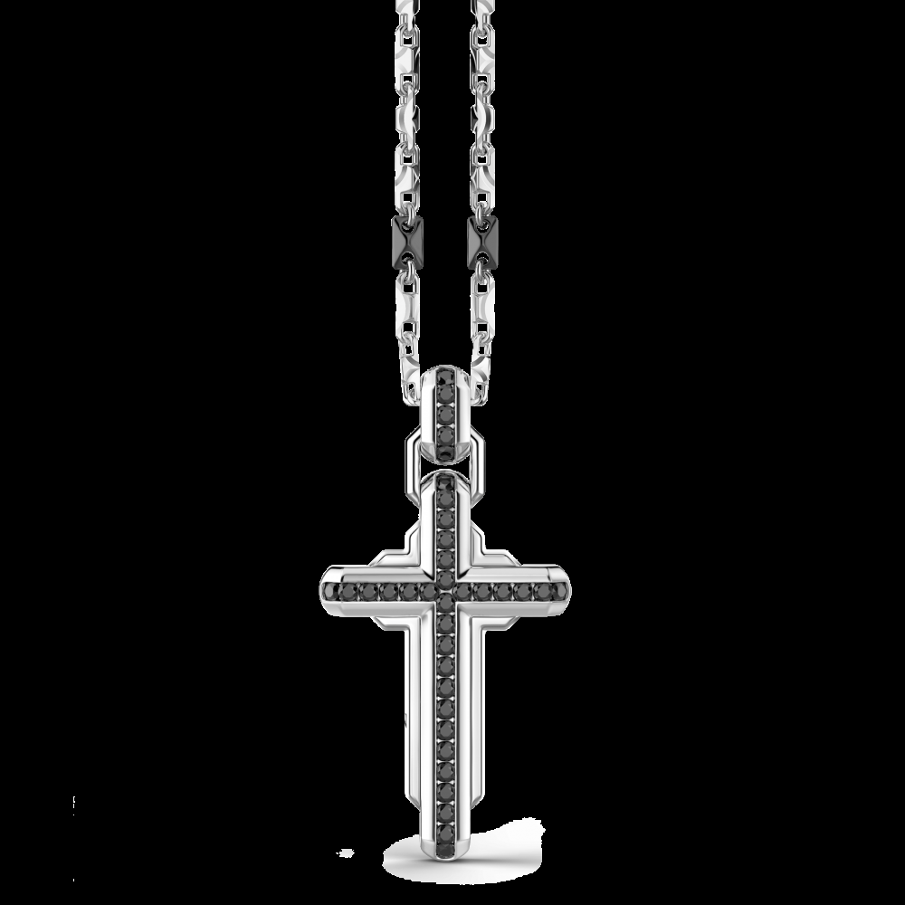 Zancan Collana Zancan in argento con pendente a croce e pietre nere Consegna Veloce
