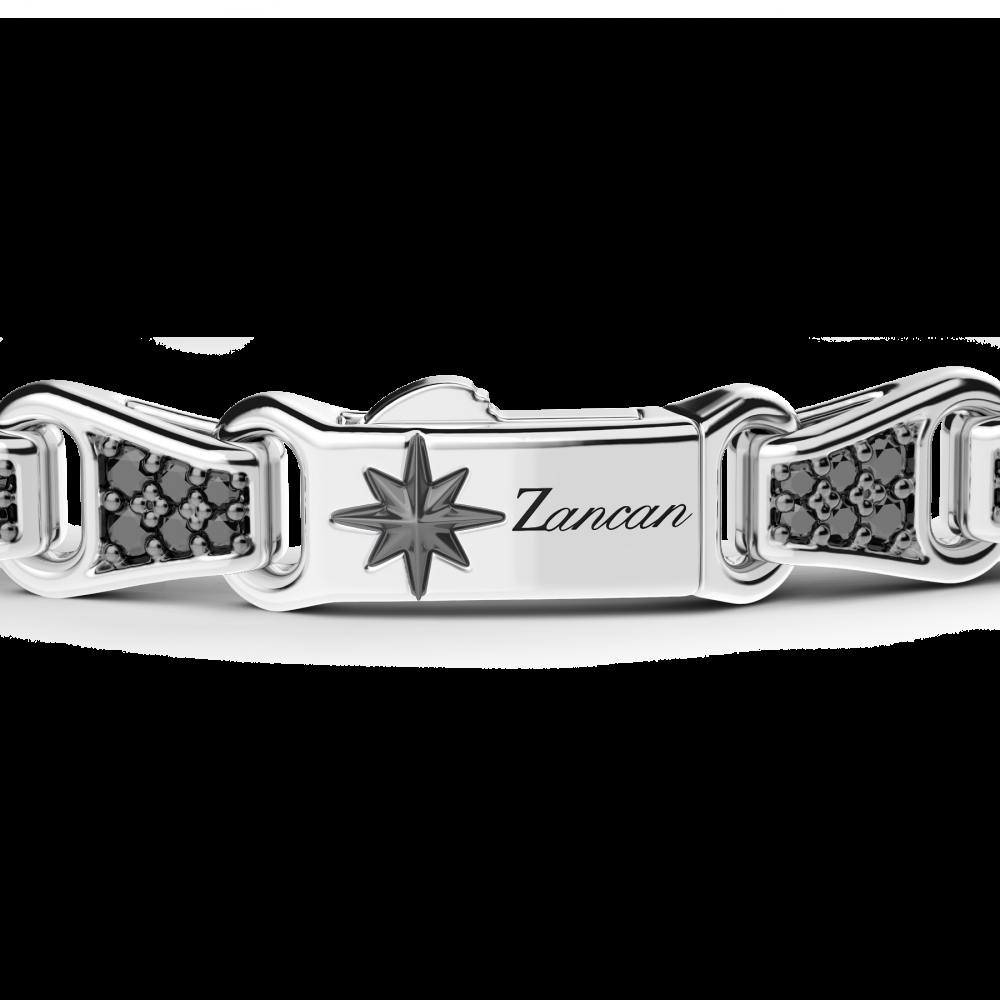 Zancan Bracciale Zancan in argento con targa e pietre nere Sottocosto