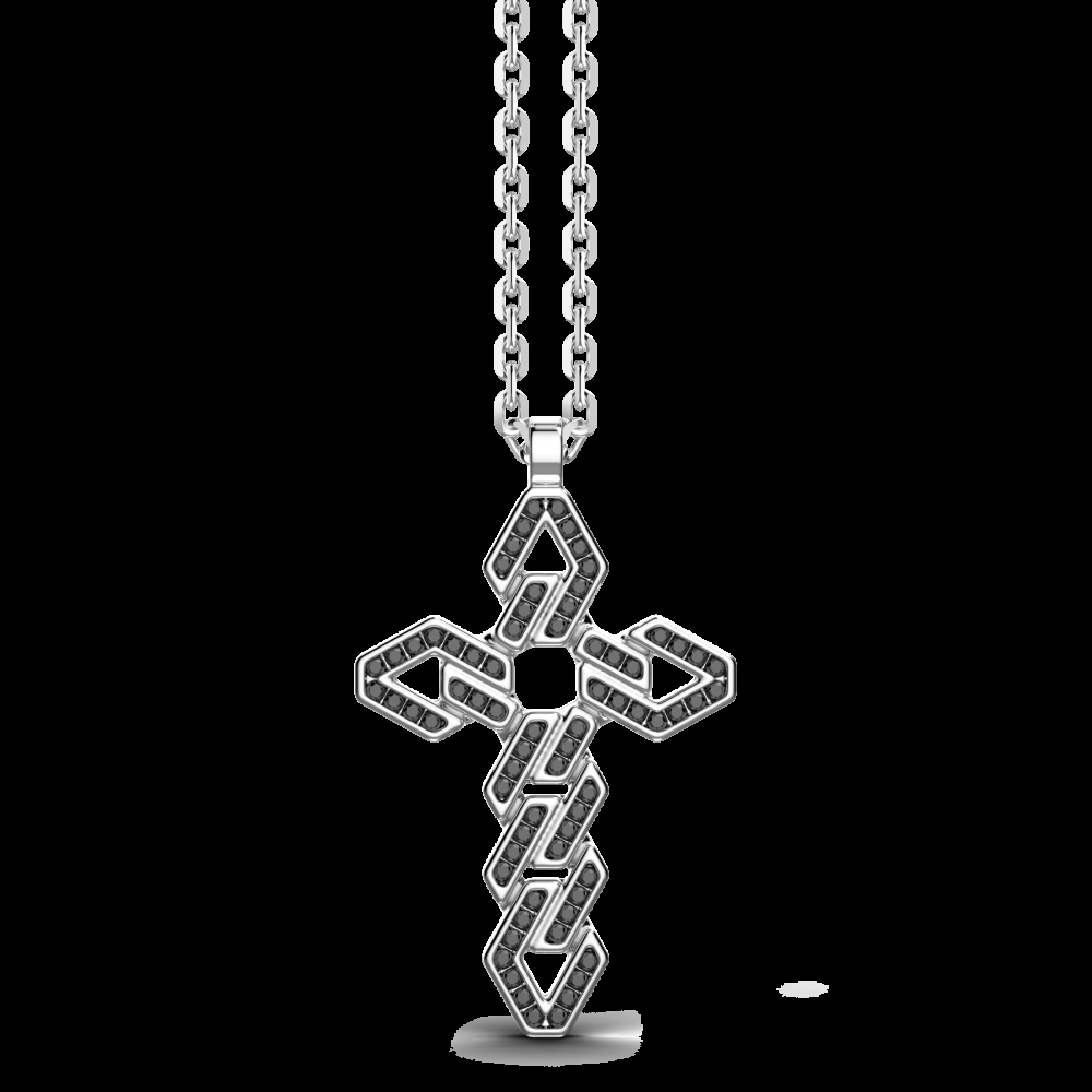 Zancan Collana Zancan in argento con pendente a croce e pietre nere Presa