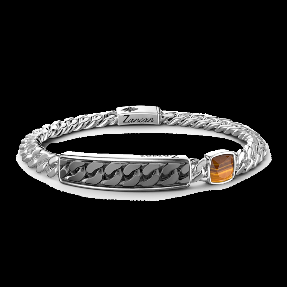 Zancan Bracciale a grumetta Zancan con targa e pietra occhio di tigre