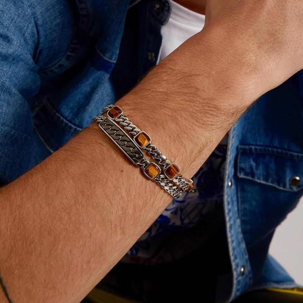 Zancan Bracciale a grumetta Zancan con targa e pietra occhio di tigre Offerte