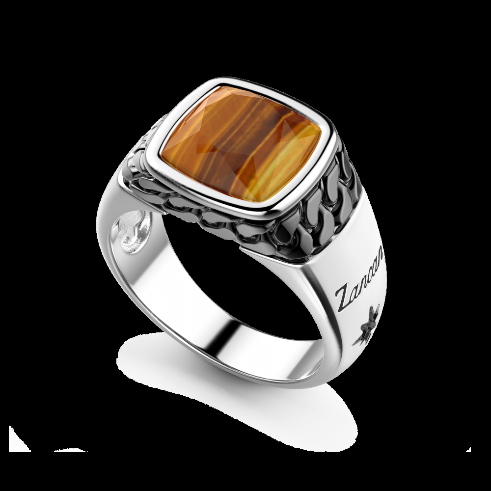 Zancan Anello in argento bianco e nero con occhio di tigre naturale Hotsell