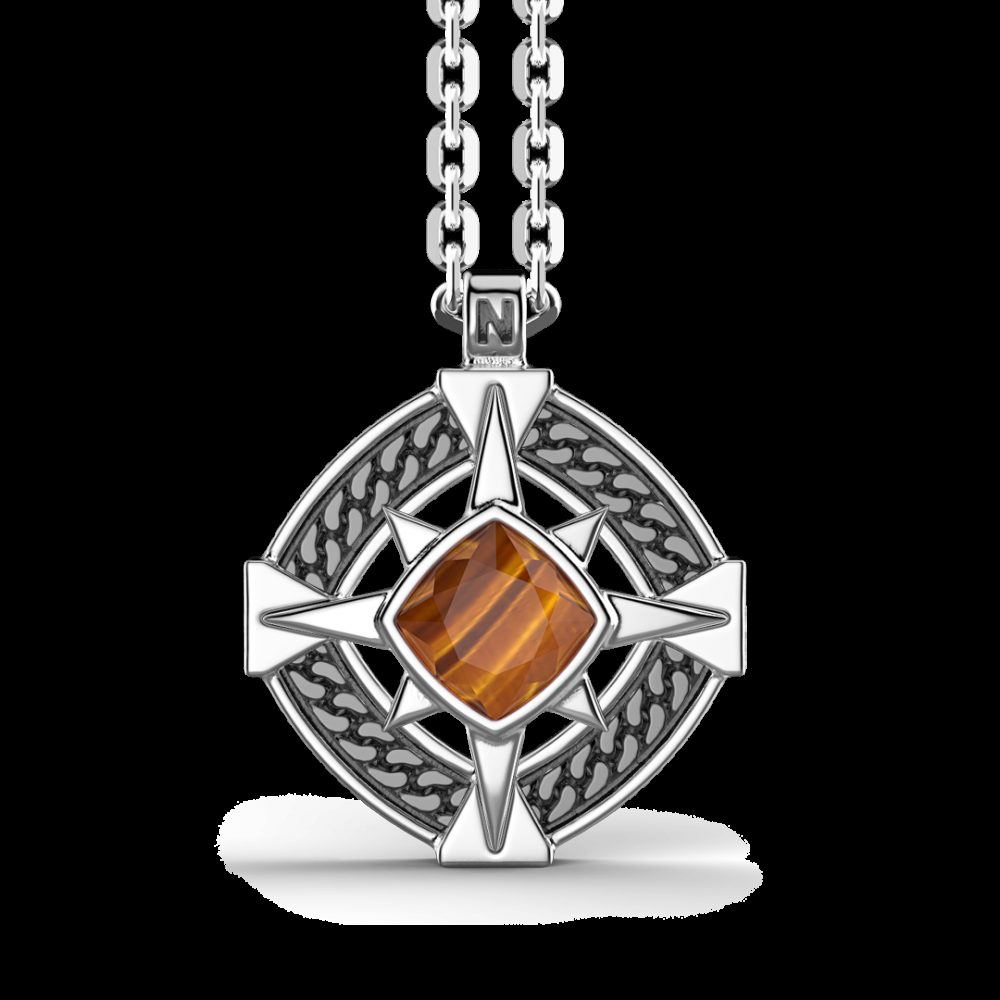 Zancan Collana Zancan in argento con pendente a rosa dei venti e pietra occhio di tigre