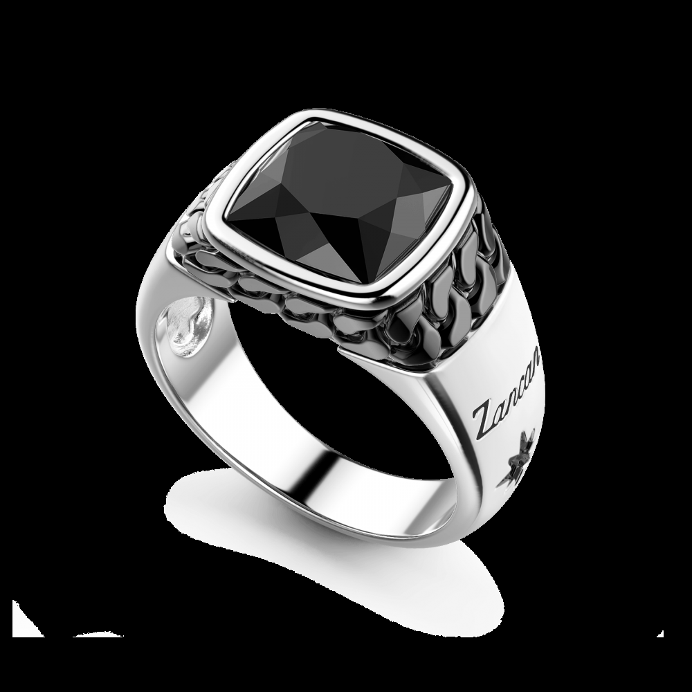 Zancan Anello in argento bianco e nero con onice naturale Nuova