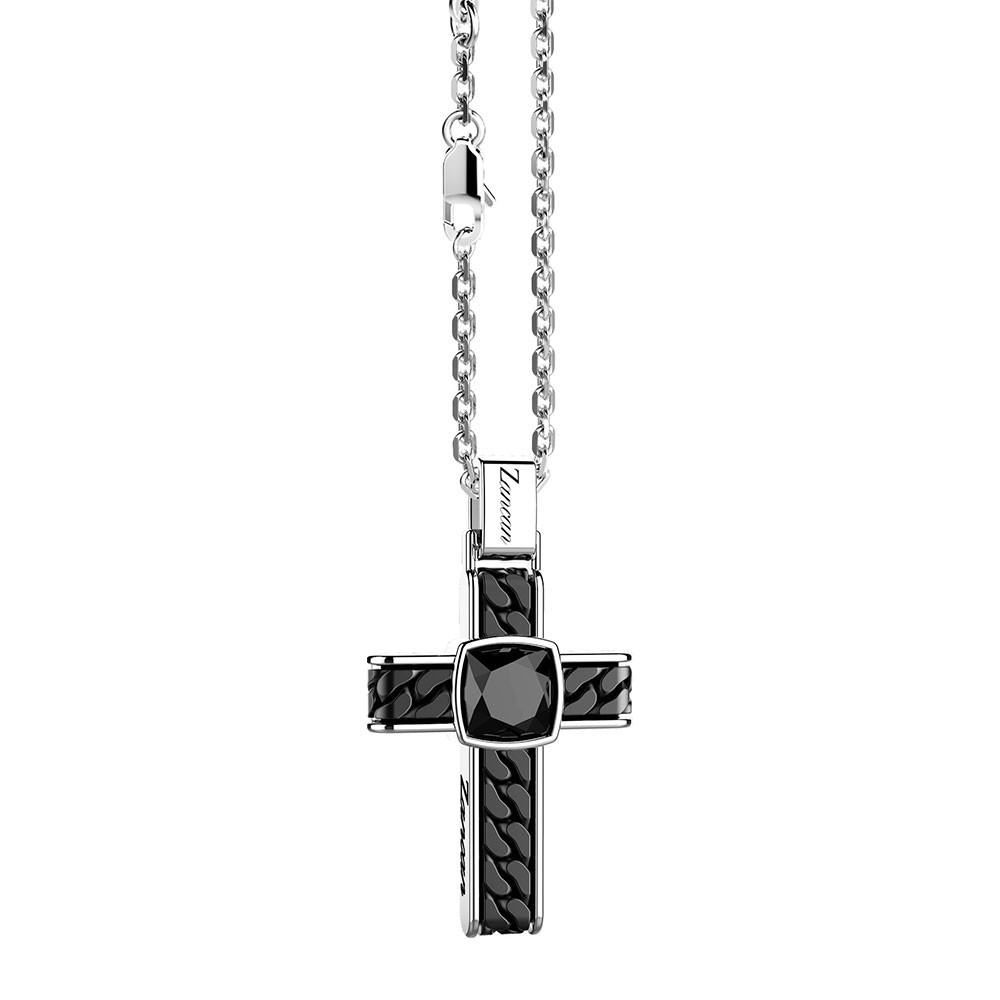 Zancan Collana in argento con pendente a croce e onice quadrata Moda
