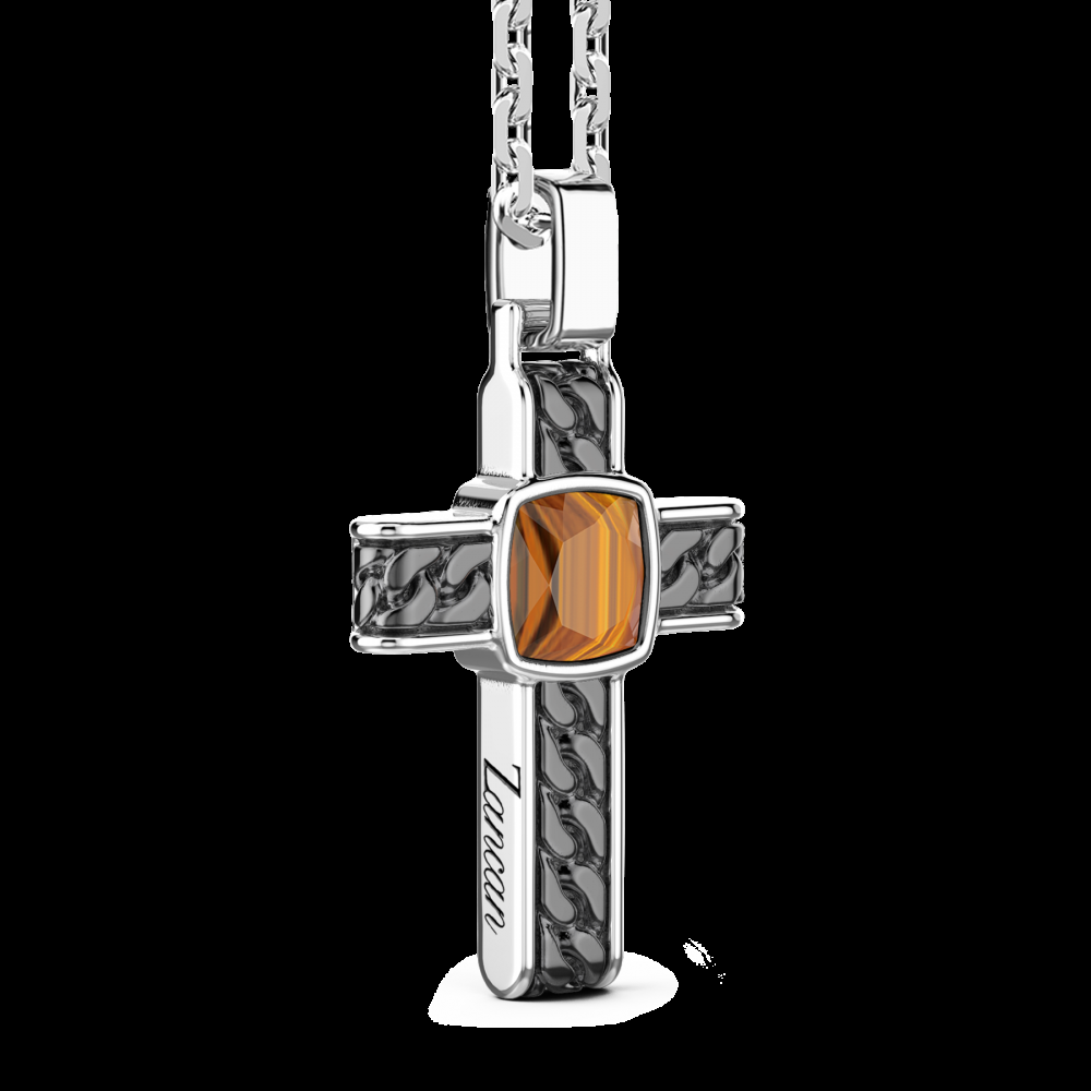Zancan Collana in argento con pendente a croce e occhio di tigre quadrata Vendita