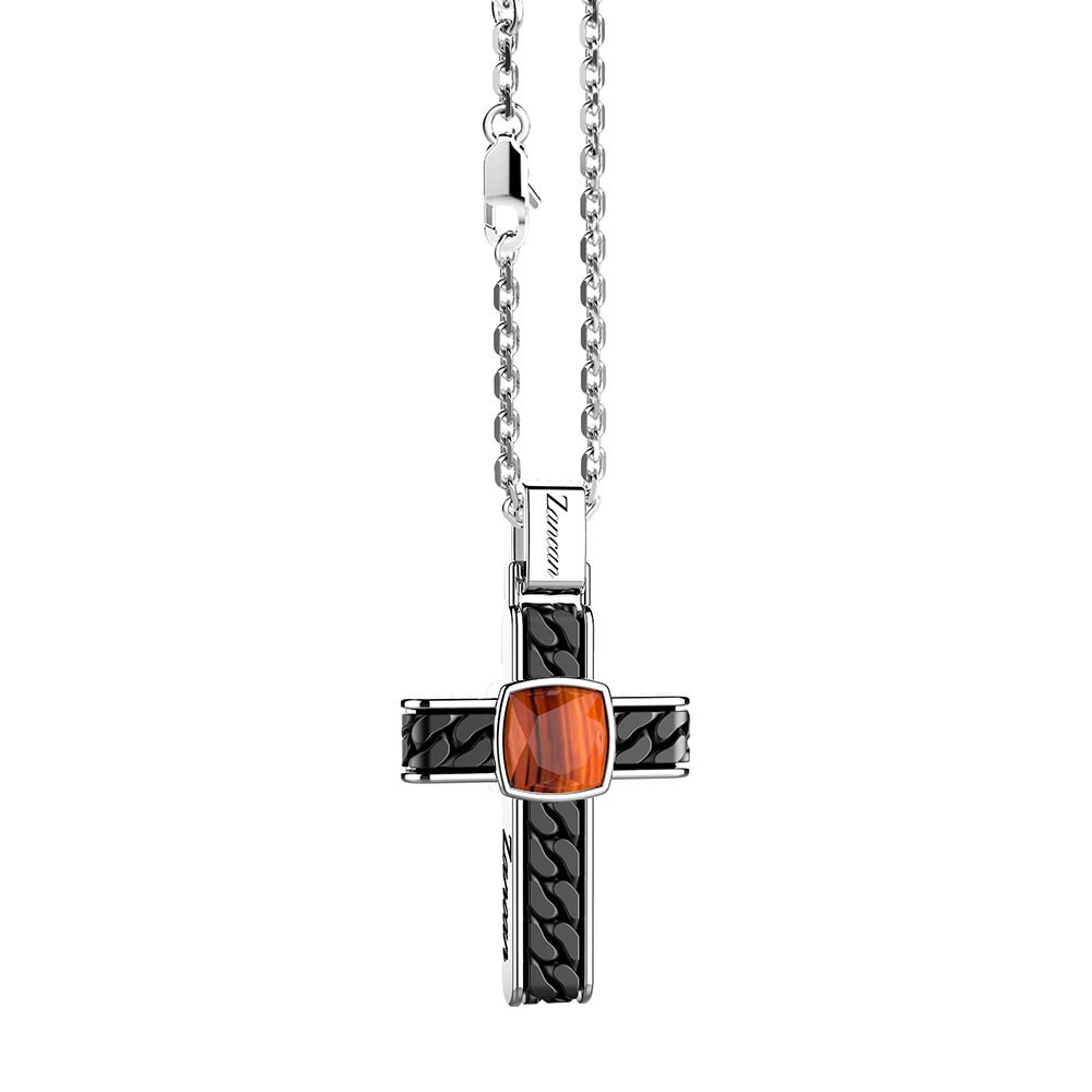 Zancan Collana in argento con pendente a croce e occhio di tigre quadrata Vendita