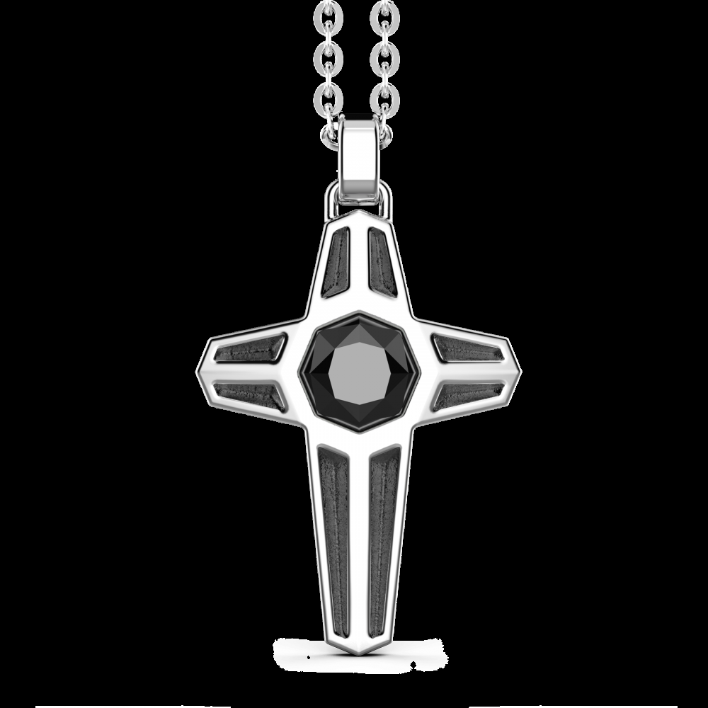 Zancan Collana Zancan in argento con pendente a croce e pietra nera