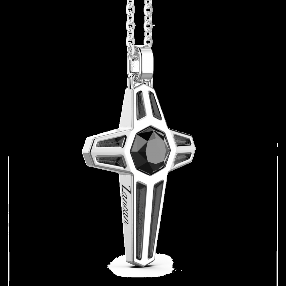 Zancan Collana Zancan in argento con pendente a croce e pietra nera Pezzi Unici