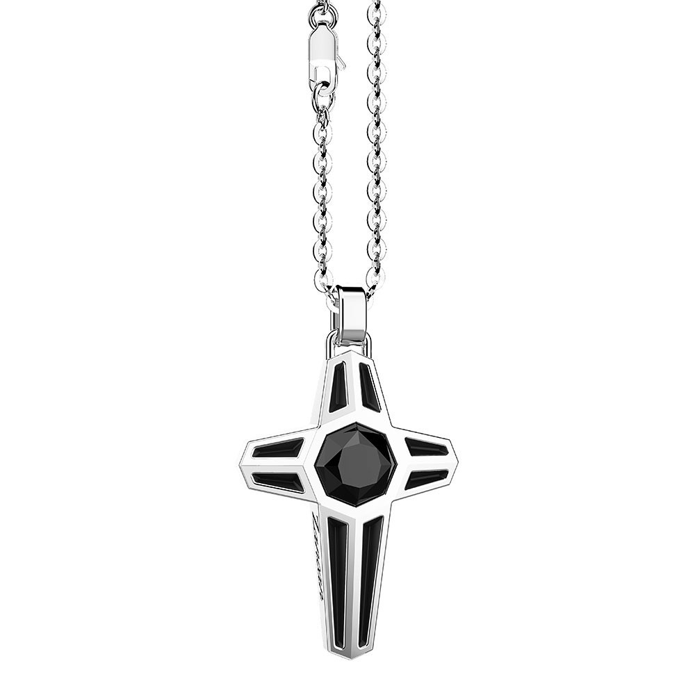 Zancan Collana Zancan in argento con pendente a croce e pietra nera Pezzi Unici