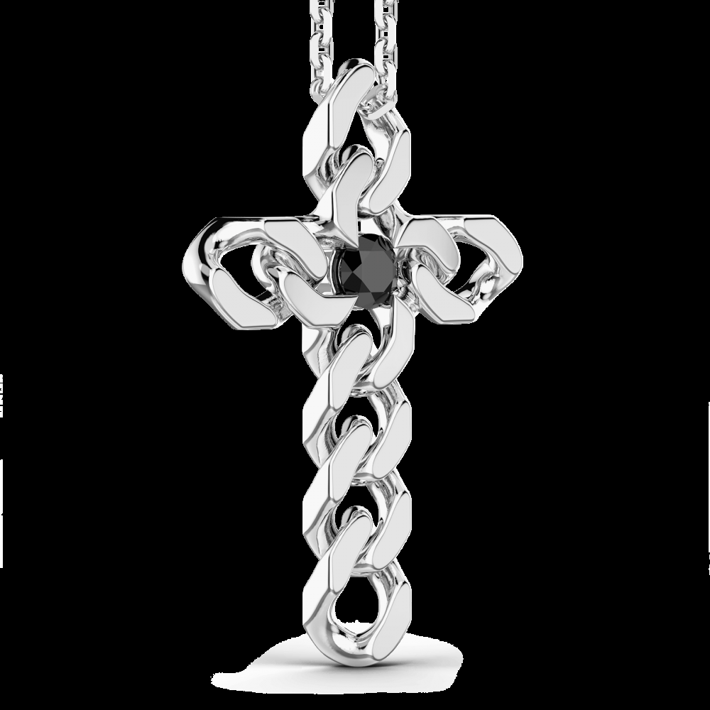 Zancan Collana Zancan in argento con pendente a croce e pietre nere In Vendita