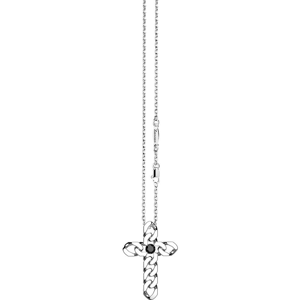 Zancan Collana Zancan in argento con pendente a croce e pietre nere In Vendita