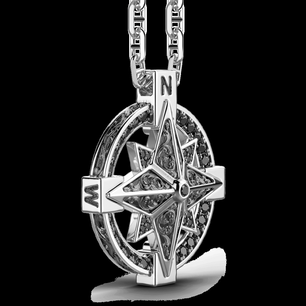 Zancan Collana Zancan in argento con pendente a rosa dei venti e pietre nere Outlet