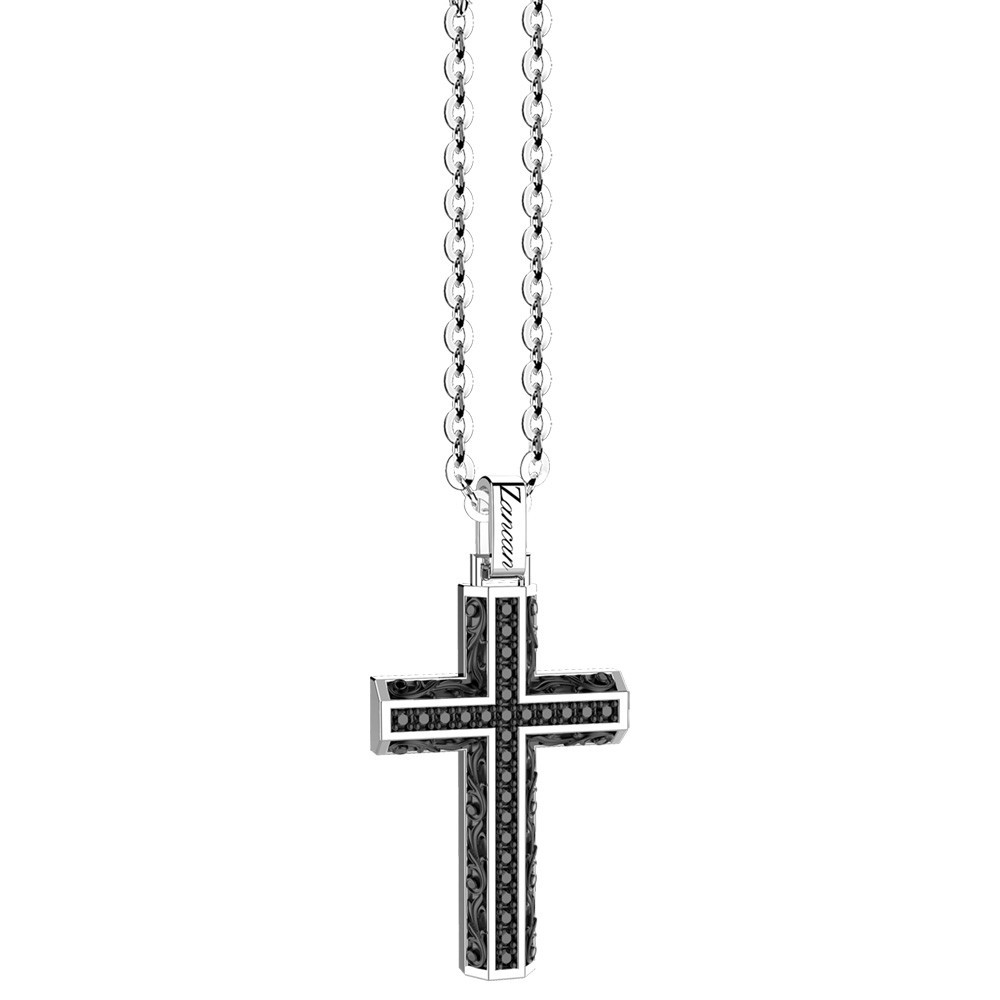Zancan Collana Zancan in argento con pendente a croce e pietre nere Hotsell