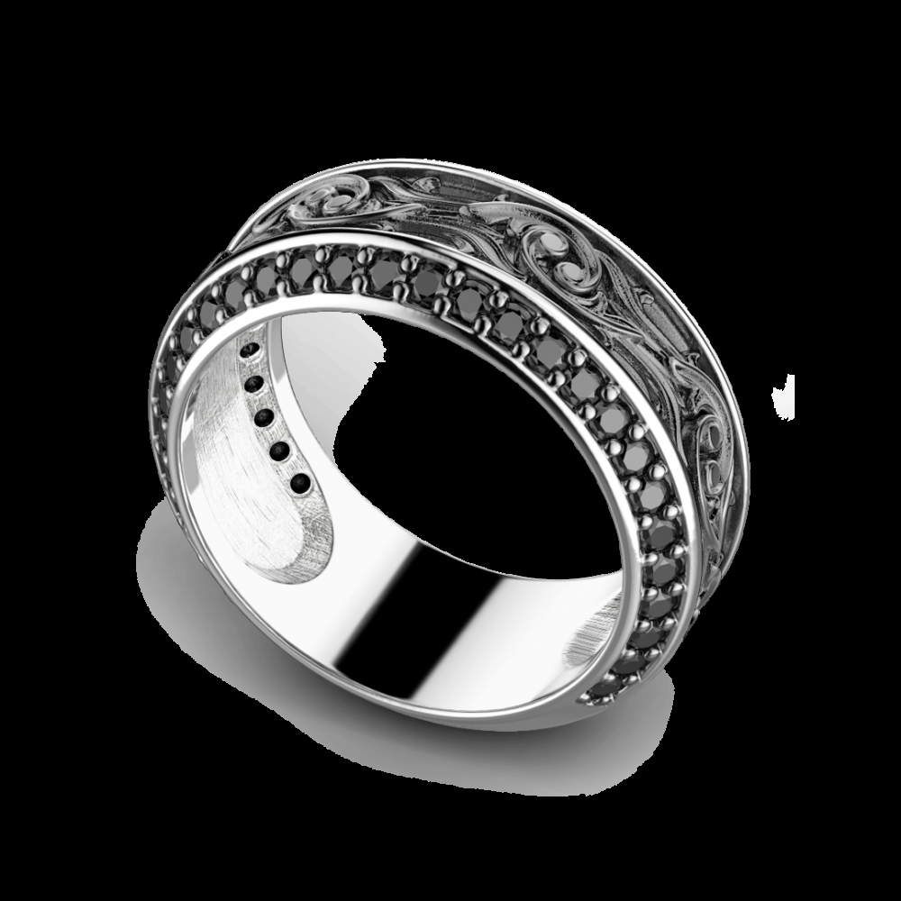 Zancan Anello Zancan in argento a fede con pietre nere Vendita Calda