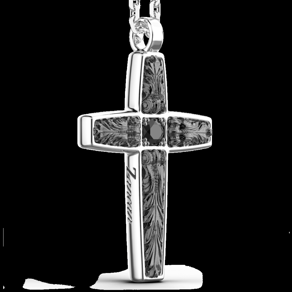 Zancan Collana Zancan in argento con pendente a croce e pietre nere Vendite Flash