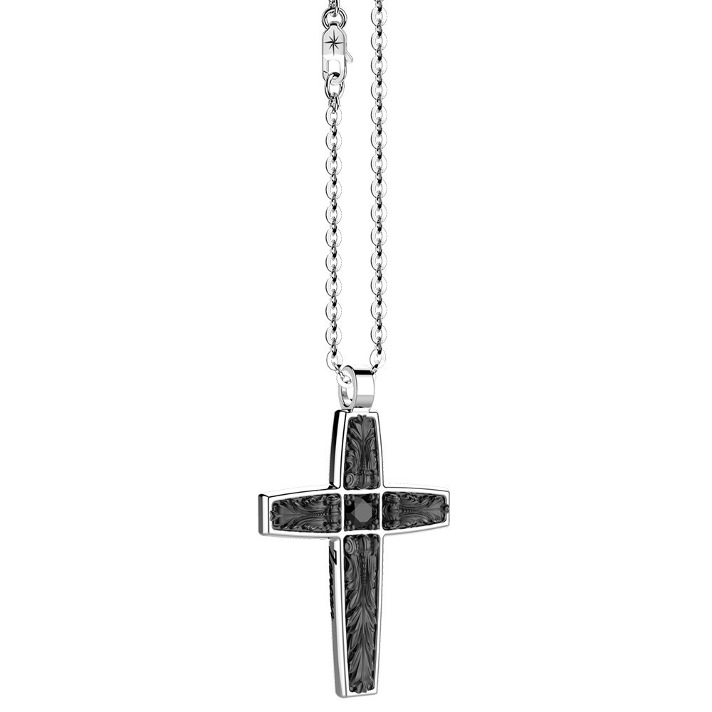Zancan Collana Zancan in argento con pendente a croce e pietre nere Vendite Flash