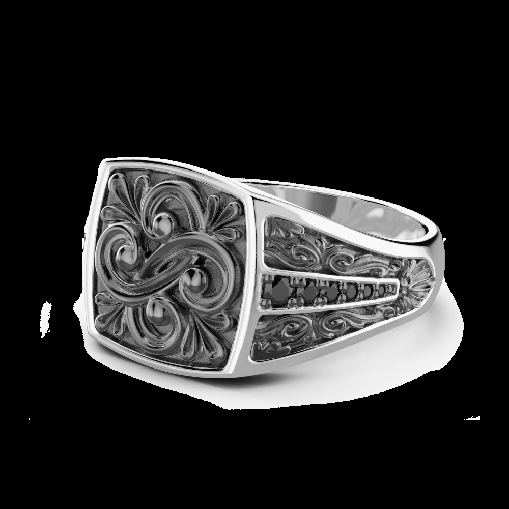 Zancan Anello chevalier Zancan in argento e pietre nere Nuova