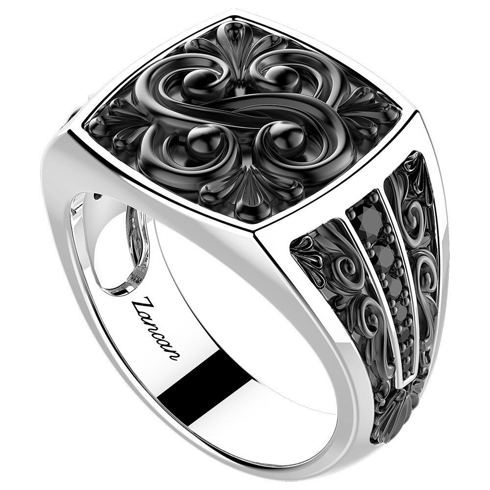 Zancan Anello chevalier Zancan in argento e pietre nere Nuova