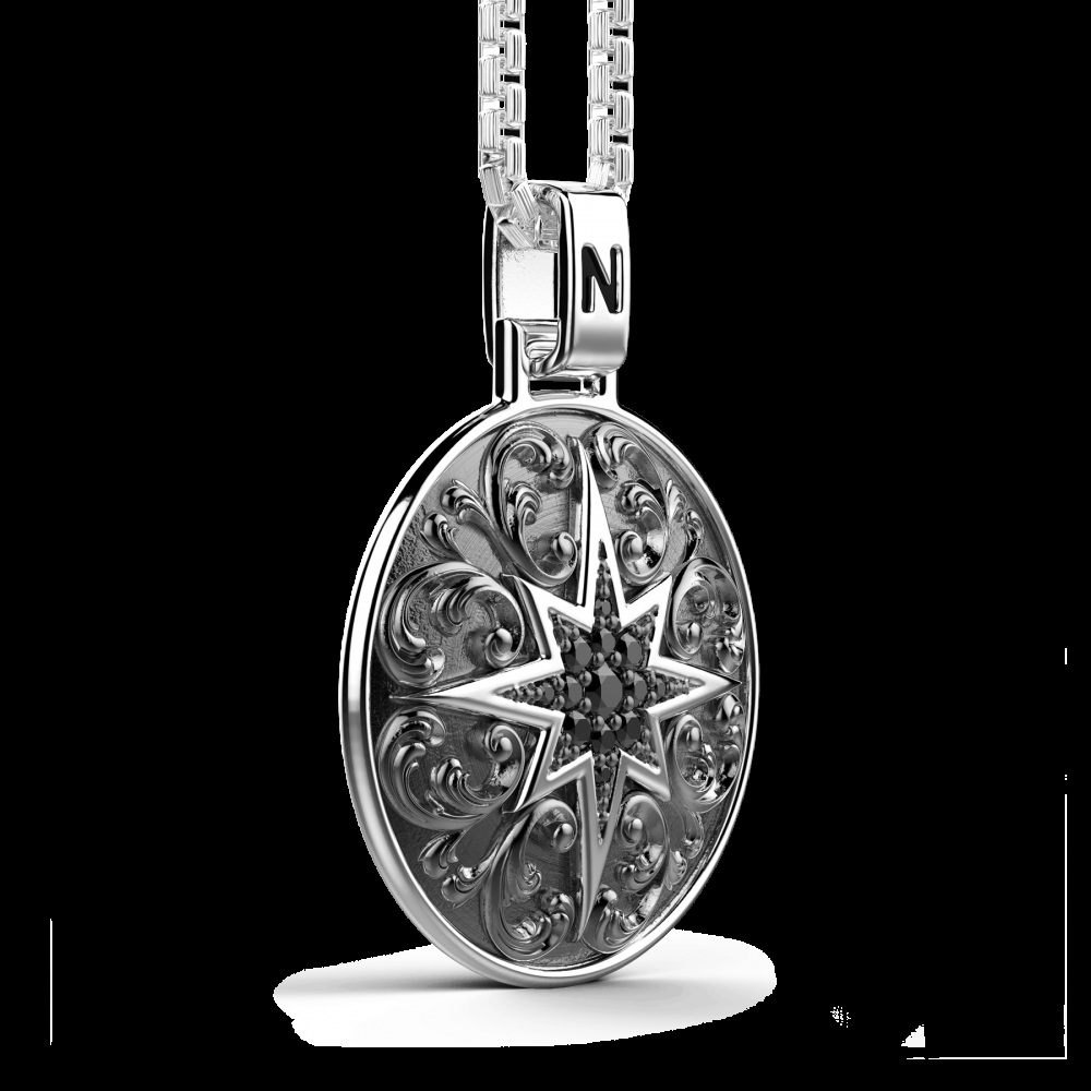 Zancan Collana Zancan in argento con pendente a rosa dei venti e pietre nere 2025