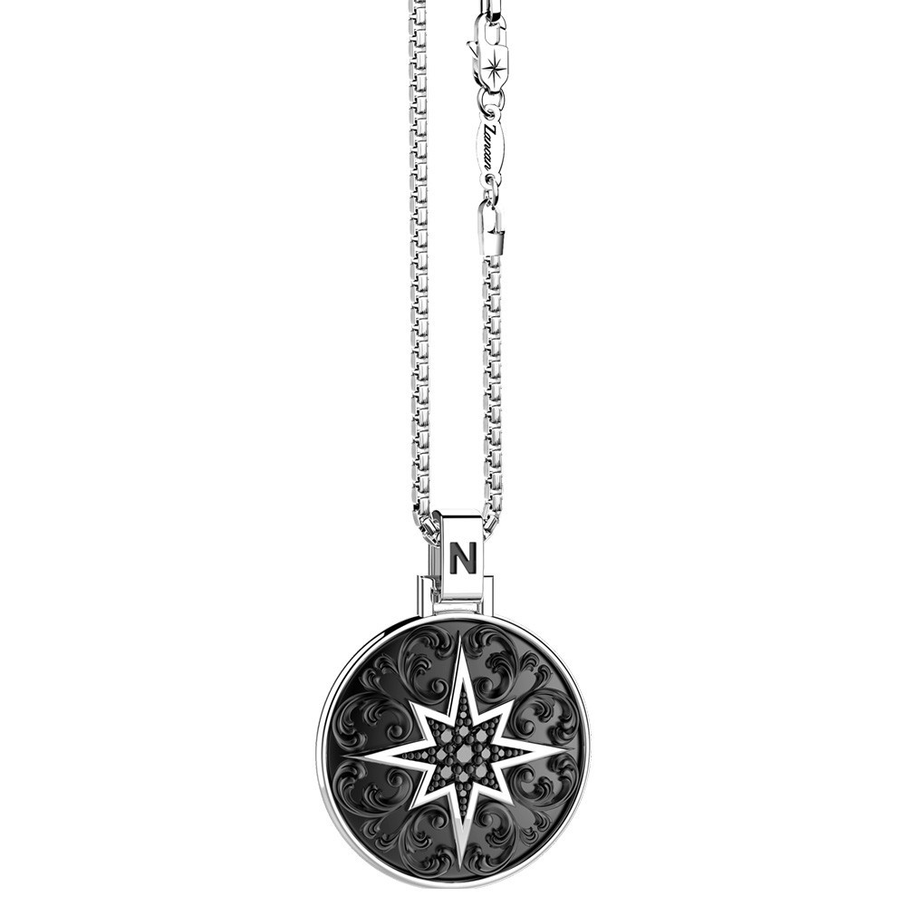 Zancan Collana Zancan in argento con pendente a rosa dei venti e pietre nere 2025