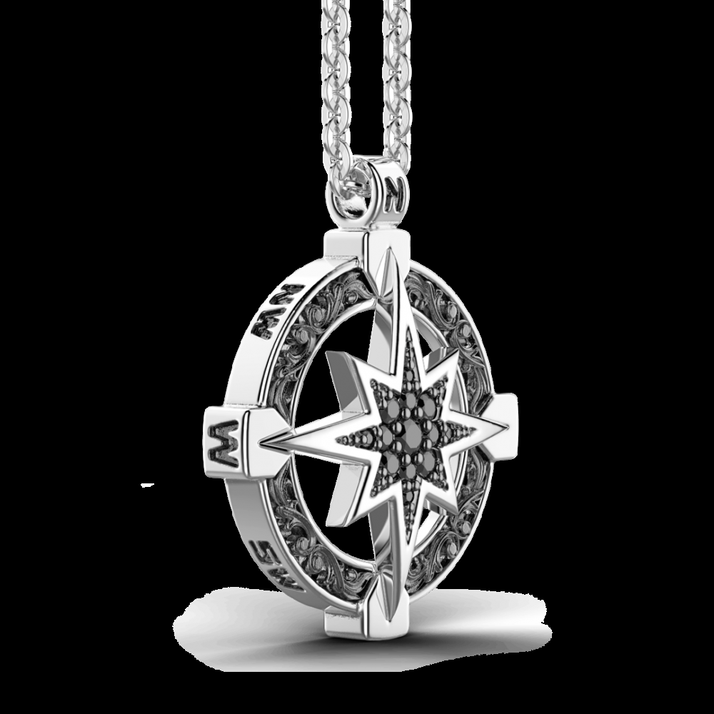 Zancan Collana Zancan in argento con pendente a rosa dei venti e pietre nere In Linea