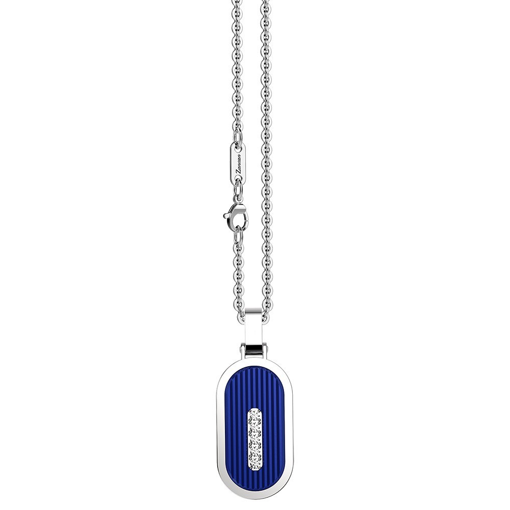 Zancan Collana Zancan in acciaio con piastrina e zaffiro bianco