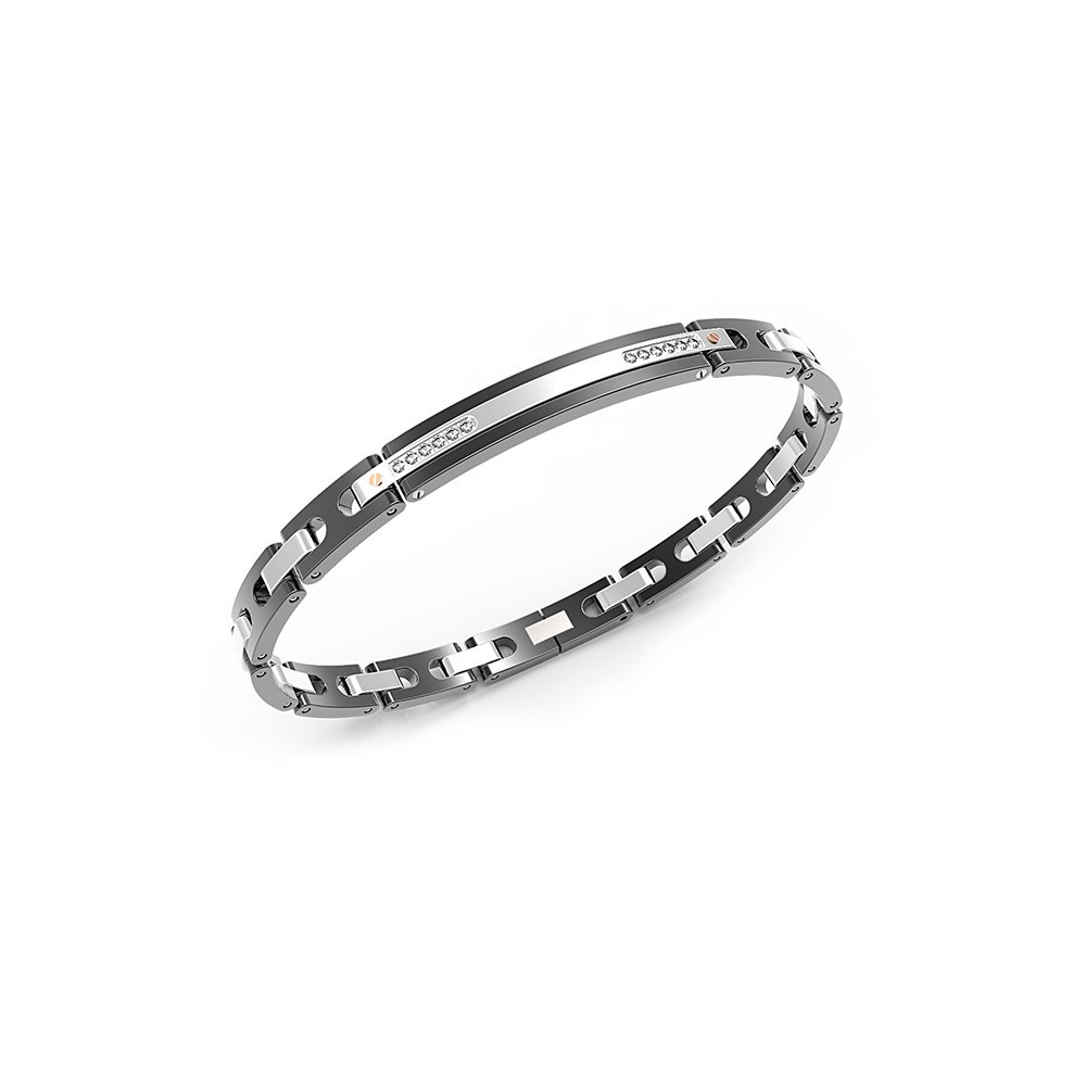 Zancan Bracciale Zancan in acciaio nero e zaffiri bianchi