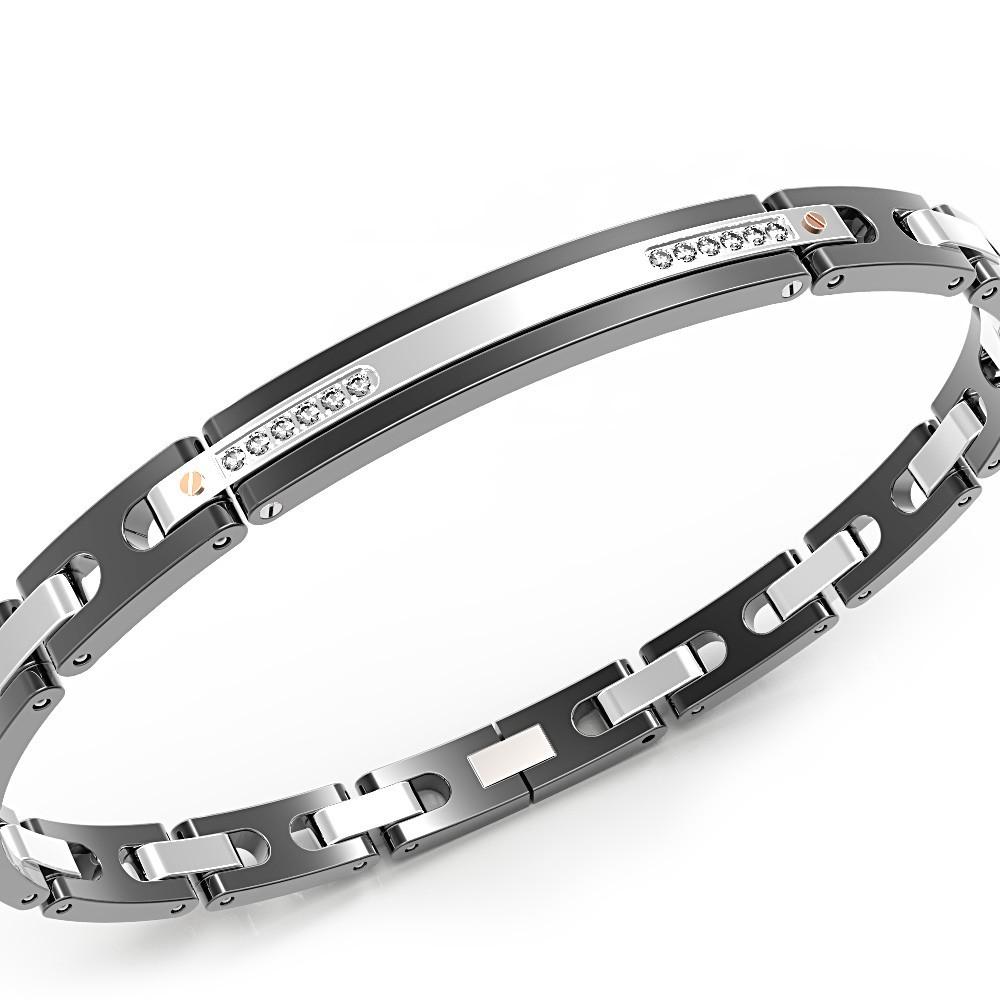 Zancan Bracciale Zancan in acciaio nero e zaffiri bianchi Economico
