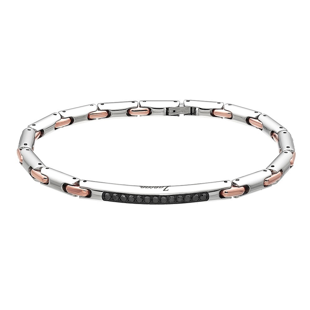Zancan Bracciale Zancan in acciaio con pietre nere