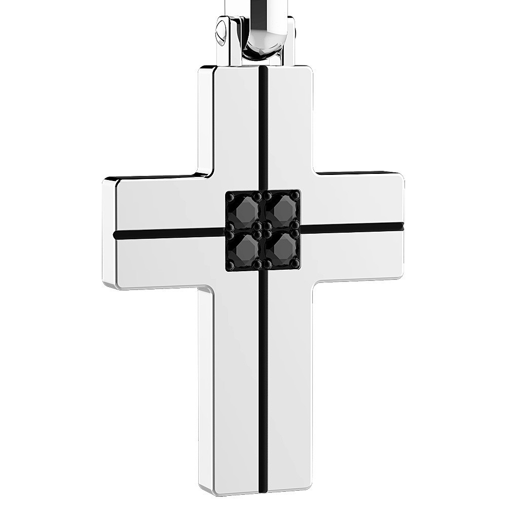 Zancan Collana Zancan in acciaio con croce e brillanti neri Saldi Di Fabbrica