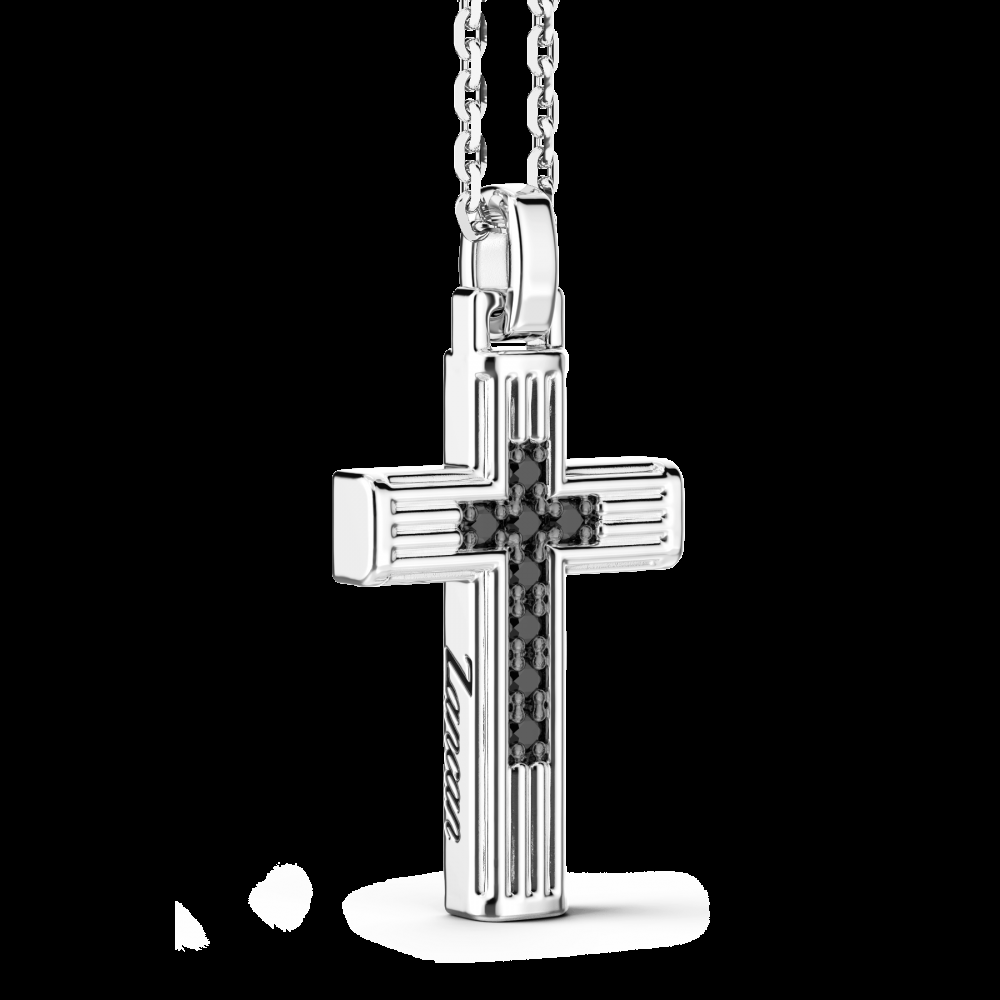 Zancan Collana Zancan in argento con pendente a croce e spinelli neri In Saldo