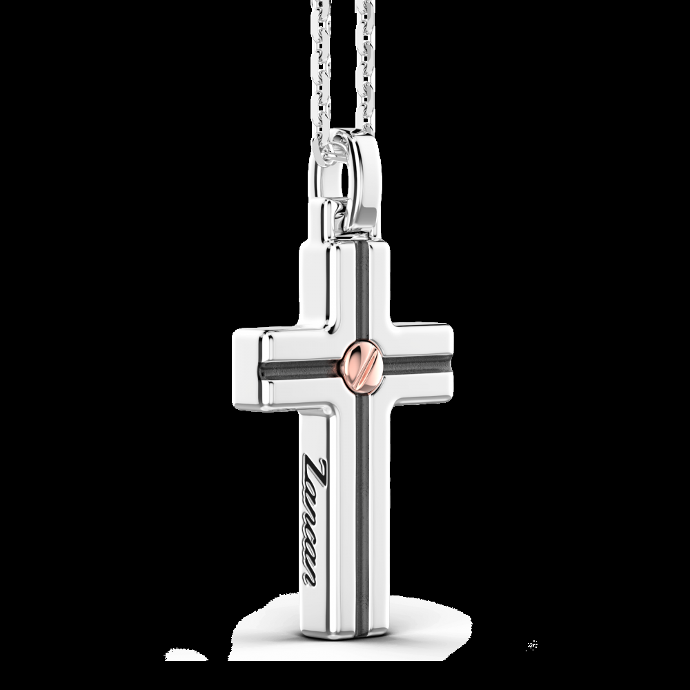 Zancan Collana Zancan in argento con pendente a croce e vite in oro rosa Promozione Limitata