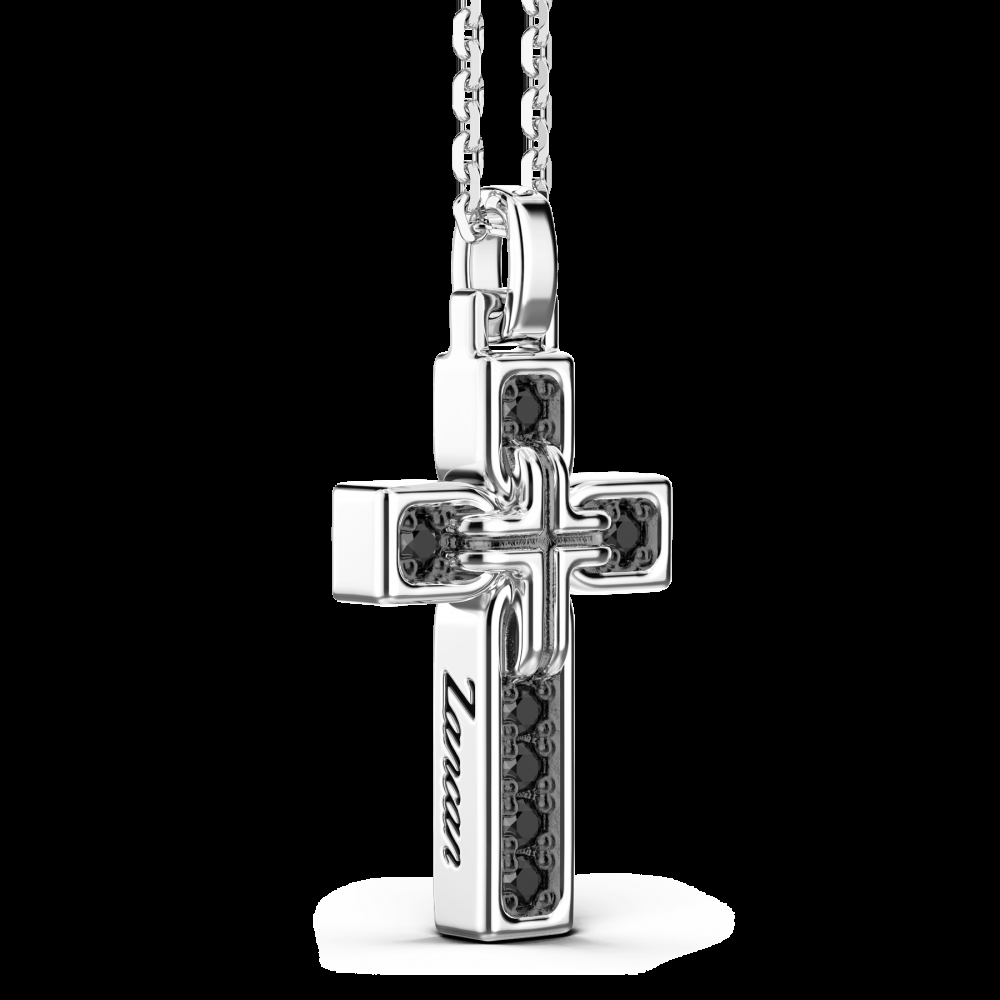 Zancan Collana Zancan in argento con pendente a croce e pietre nere Affare Del Giorno