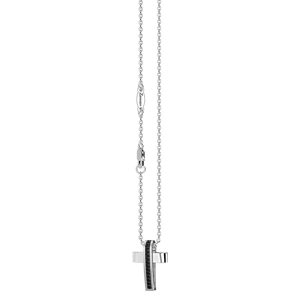 Zancan Collana Zancan in argento con pendente a croce e pietre nere Sottocosto