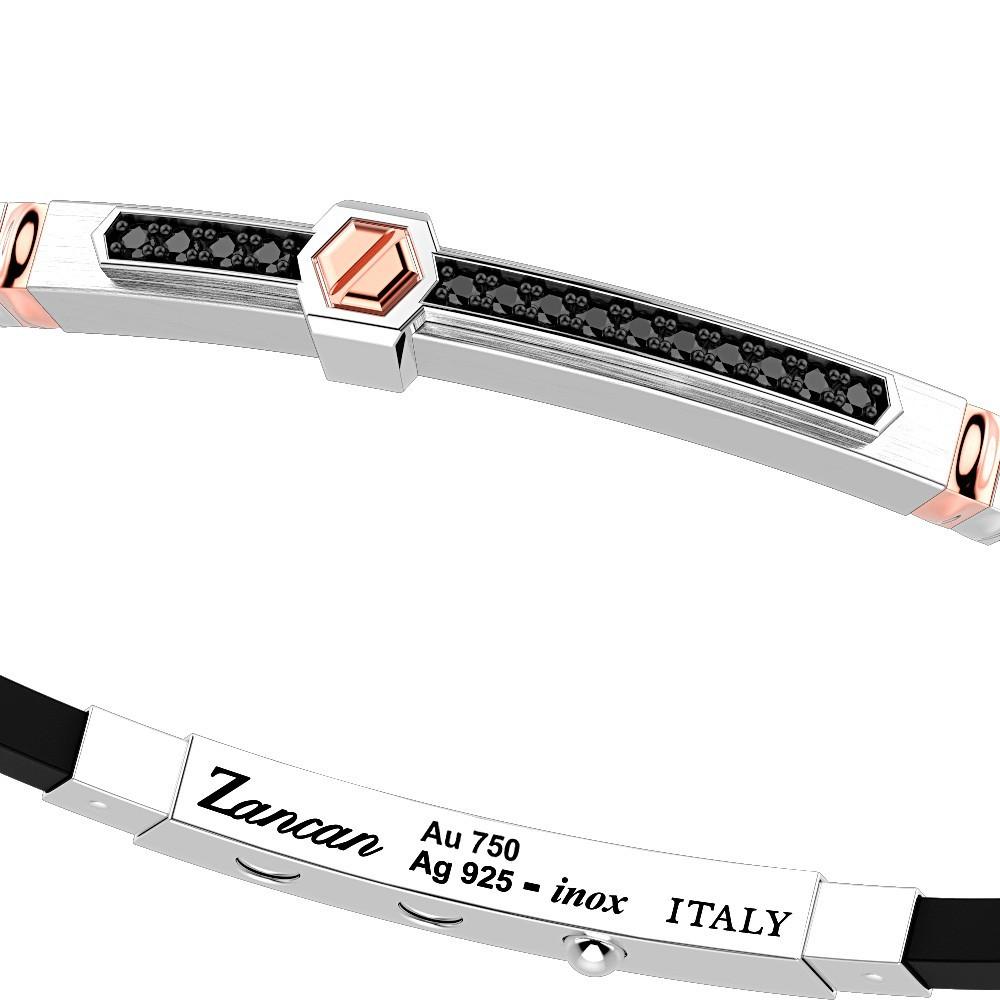 Zancan Bracciale Zancan in argento con inserti in oro 18k pietre e silicone Sottocosto